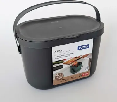 Produktbild von Rotho Biomülleimer 3,2 L Albula - Mülleimer 22,2 x 17,2 x 14,7 cm - Abfalleimer mit Deckel - Müllbehälter mit Griffen - Küchenabfalleimer