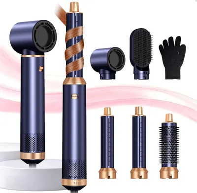 Zdjęcie produktu dla Zestaw do stylizacji włosów - 5 w 1 - Stylizacja włosów - Automatyczna lokówka - 1000 W - Niebieski