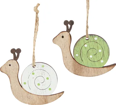 Produktbild von Deko Schnecke Holz Hängedeko Grün Weiß Frühling Sommer 12 Stk, 12 Stück