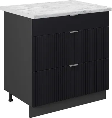 Produktbild von Küchenunterschrank Vicco Fame-Line Schwarz gestreift 80 cm mit 3 Schubladen, AP Marmor, Model 50891