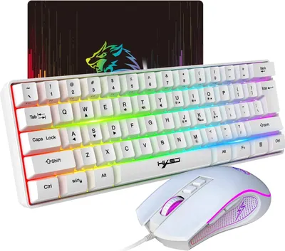 Produktbild von Gaming Tastatur und Maus Set,60% Kompakte Tastatur,61 Tasten,TKL Layout,RGB-Beleuchtung,Optische Gaming-Sensormaus mit 7 Tasten,7-Farbiges LED-Licht
