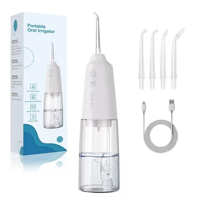 Produktbild von Dental-Wasserflosser, kabelloser, wasserdichter Munddusche IPX7, 4 Druckeinstellungen, 300 ml, wiederaufladbarer elektrischer Schallflosser