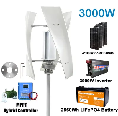 Immagine prodotto di Generatore eolico da 3000W - 12V, con sistema di pannelli solari - in alluminio - per uso domestico e nautico