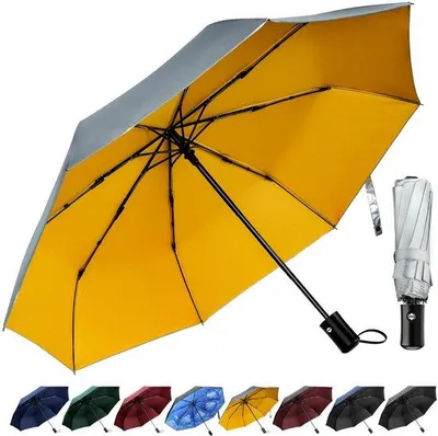Imagen del producto de Paraguas resistente al viento Unyqoos® con apertura automática: estructura de acero galvanizado, 8 varillas reforzadas con fibra de vidrio, altamente impermeable, compacto, 369 g