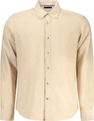 Produktbild von Nachhaltiges Herrenhemd Langarm Beige mit Stickerei und Button-Down
