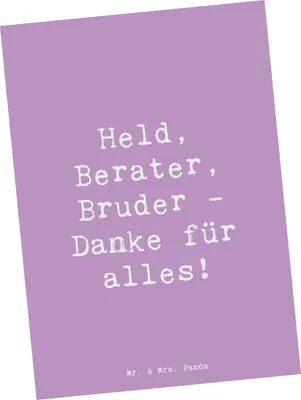 Produktbild von Mr. & Mrs. Panda Postkarte Spruch Held Bruder - Lavendeltraum - Geschenk, Aufmerksamkeit, Postkarten, Geschenkidee, Bedanken, Ansichtskarten, Danke sagen, Dankbarkeit