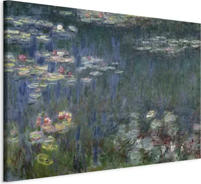 Obrázek produktu pro Obraz z netkaného plátna - Lekníny: Zelené odlesky (Claude Monet) 90x60 cm Reprodukce l-E-12135-b-a