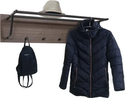 Produktbild von Wandgarderobe HWC-N78, 2 Kleiderstangen 4 Haken, skandinavischer Stil Metall Holz Melamin MVG 20x80x27cm dunkelbraun