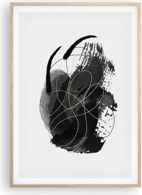 Produktbild von Gerahmtes Poster - Rahmen in heller Eiche - Abstraktion Schwarz Flecken - 70x100 cm - Wand Bild - Wanddeko - Wandbilder - Kunstposter - Wandposter - Bilderrahmen - Bilder - P2NPA70x100-4368