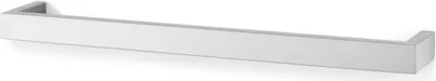 A silver towel bar on a white background.