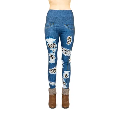 Produktbild von cosey - bedruckte bunte Leggins (Einheitsgröße) - Design Jeans Leo Patches