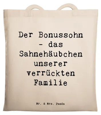 Produktbild von Mr. & Mrs. Panda Tote Bag Spruch Der Bonussohn - Transparent - Geschenk, Einkaufstasche, Patchworkfamilie, Stiefsohn, Tasche, Familienintegration, Familienmitglied