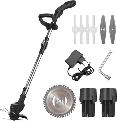 Obrázek produktu pro Akumulátorová strunová sekačka, akumulátorová strunová sekačka 12 V, výškově nastavitelný kovový nůž pro sekání keřů na zahradě a na dvoře, sekání trávy