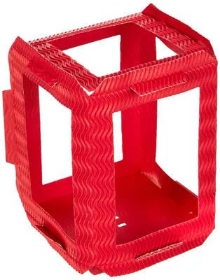 Image de Corps de lanterne en carton ondulé 3D, dimensions 13,5 x 13,5 x 18 cm, couleur rouge, 1 pièce
