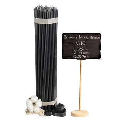 Produktbild von 25 Stk. Schwarze Kloster Kerzen Ritual Wachs Durchgefärbt №10 L: 35,5 cm , Ø 11 mm , 210 Min Brenndauer