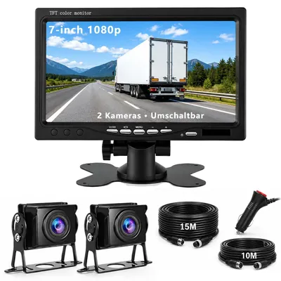 Obrázok produktu pre Zadná parkovacia kamera s dvojitou kamerou - 7-palcový monitor - 1080P HD - vodotesná (IP67) - pre nákladné vozidlá a dodávky