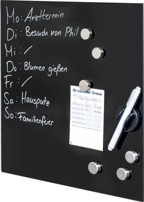Image de bremermann Tableau magnétique avec façade en verre noir, 6 aimants et 1 marqueur