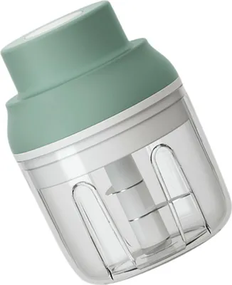 Imagen del producto de Picador de ajo eléctrico, recargable por USB, sin cables, con 3 cuchillas, máquina para triturar ajo ideal para condimentos, carne, alimentos y como complemento culinario. Color: verde