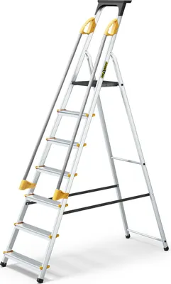 A step ladder with handrails and anti-slip feet.