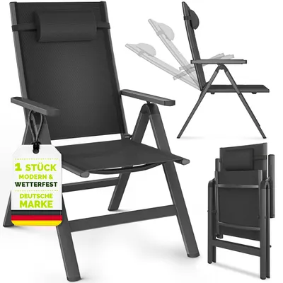 Immagine prodotto di tillvex sedia da giardino premium 1 pezzo antracite pieghevole in alluminio | sedia a schienale alto con braccioli | sedia pieghevole regolabile | sedia pieghevole balcone giardino terrazza