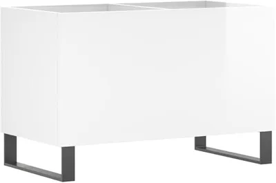 Produktbild von Plattenschrank Hochglanz-Weiß 74,5x38x48 cm Holzwerkstoff, Vinyl Regal für Schallplatten, Plattenspieler Tisch mit Metallbeinen, LP Schallplattenregal für Wohnzimmer