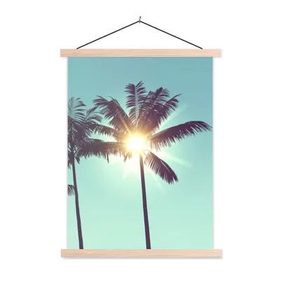 Produktbild von MuchoWow® Textilposter Palmen - Sommer - Sonne 60x80 cm mit holzfarbenen Rahmen - Wandbild
