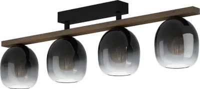 Produktbild von EGLO Deckenleuchte Filago, Deckenlampe Rauchglas, Lampe Decke Wohnzimmer, Wohnzimmerlampe aus Metall, Holz und Glas bedampft in Schwarz, L 88 cm