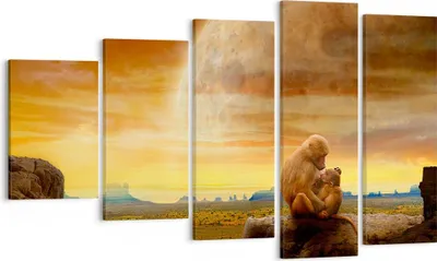 Produktbild von Bild auf Leinwand - Leinwandbild - Affen Mutter Natur Berg - 100x60cm - Wand Bild - Wanddeko - Leinwanddruck - Bilder - Kunstdruck - Wanddekoration - Leinwand bilder - Wandkunst - EG100x60-2287