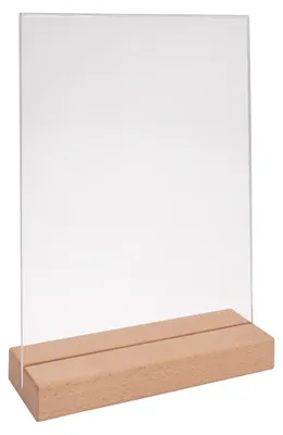Produktbild von Tischkartenhalter DIN A4 beidseitig Hochformat mit Acryl Plakattasche aus unbehandeltem Buchenholz Tischaufsteller Speisekartenhalter