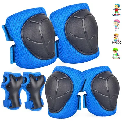 Image de Genouillères pour enfants, équipement de protection 6 en 1, genouillères, coudières et protège-poignets, lot de protections pour enfants pour skateboard et trottinette, bleu foncé