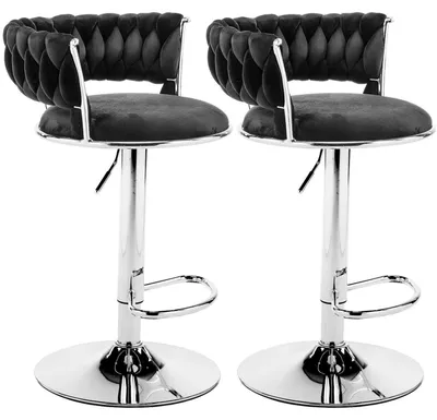 Produktbild von Barhocker 2er Set Höhenverstellbar Samtsitz Schwarz