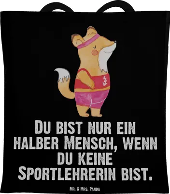 Produktbild von Mr. & Mrs. Panda Jutebeutel Sportlehrerin Herz - Schwarz - Geschenk, Tote Bag, Büchertasche, Tasche, Beutel, Stoffbeutel