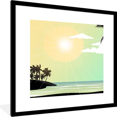 Produktbild von MuchoWow® MuchoWow® Gerahmtes Poster Sonne - Meer - Palme 40x40 cm - Poster mit zchwarzem Bilderrahmen - Poster - Plakat im Rahmen