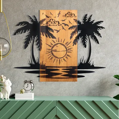 Zdjęcie produktu dla Wallity, drewniana dekoracyjna ozdoba ścienna, 74 x 57,5 cm, czarna i orzechowa | 100% metal (1,2 mm) i 100% drewniana rama (3 cm) | Stylowa i funkcjonalna ozdoba do każdego domu.