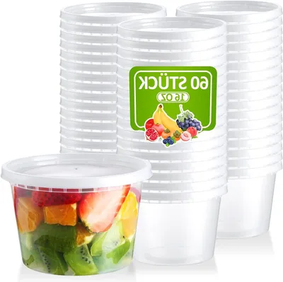Obrázek produktu pro Sady úložných boxů s víkem - Nádoby na skladování potravin - Příprava jídel - Vzduchotěsné a nepropustné - 60 kusů, objem 480 ml - Průhledné
