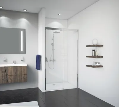 Produktbild von Schiebetür für Nische Breuer Panorama 160 cm Anschlag rechts Klarglas Profilfarbe chrom