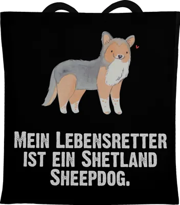 Produktbild von Mr. & Mrs. Panda Tote Bag Shetland Sheepdog Lebensretter - Schwarz - Geschenk, Laptoptasche, Jutebeutel, Stoffbeutel, Schultasche, Sheltie, Shopping Tasche