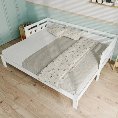 Produktbild von Tagesbett ,Ausziehbar Bett,90*190cm,Kiefer massiv, mit 2. Schlafgelegenheit und Rollrost Herzform Bett Weiß
