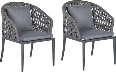 Produktbild von BELIANI Gartenstuhl 2er Set Grau Aluminium mit Armlehnen Auflagen Flechtseil Terrasse Balkon Outdoor Möbel