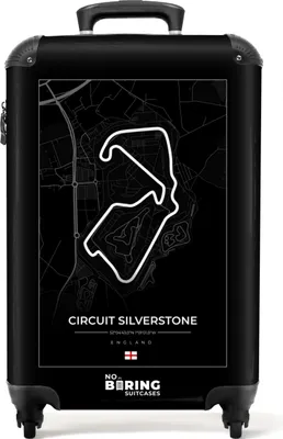 Produktbild von NoBoringSuitcases.com® Koffer Handgepäck Trolley Rollkoffer Kleine Reisekoffer mit 4 Rollen - F1 - Sport - Silverstone-Rennstrecke - Rennstrecke - Schwarz und weiß - Cabin Size < 55x40x23 cm & 55x40x20 cm - Fotokoffer - Kabinenkoffer - BoardgepäckHandgepäck Koffer 55x35x20 cm, 36L,