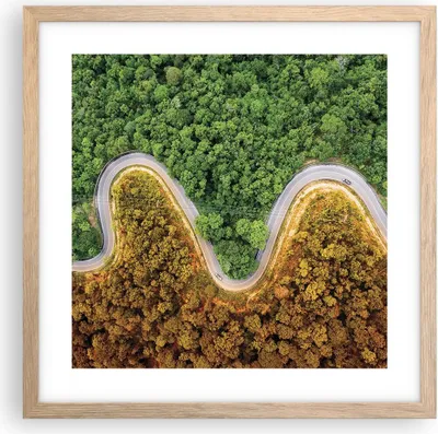 Produktbild von Gerahmtes Poster - Rahmen in heller Eiche - Luftaufnahmen Weg Wald - 40x40 cm - Wand Bild - Wanddeko - Wandbilder - Kunstposter - Wandposter - Bilderrahmen - Bilder - Kunstdruck - P2NAC40x40-4659