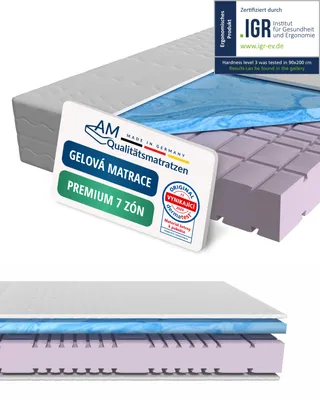 Obrázek produktu pro AM Qualitätsmatratzen | Matrace z gelové peny Premium 140x200 cm | H3 | Matrace ze studené peny se 4 cm vrstvou gelové peny | 23 cm vysoká | Vyrobeno v Nemecku | 140 x 200 cm
