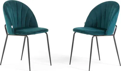 Produktbild von Set 2 Esszimmerstühle aus Samt mit Metallbeinen, gepolstert, elegantes Design für Küche, Esszimmer, Schlafzimmer, Büro oder Restaurant SONIA – Petrol/Dunkelgrau
