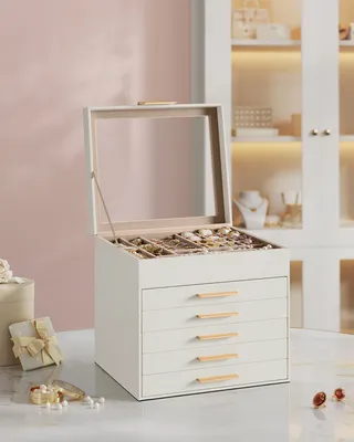 Produktbild von SONGMICS Schmuckkästchen, Schmuckkasten 6 Ebenen, Schmuckbox mit Glasdeckel, 5 Schubladen, Schmuckaufbewahrung