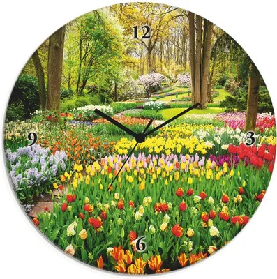 Produktbild von ARTland Glas Wanduhr Quarzuhr - schwarzer Zeiger Tulpen Garten Frühling Größe: 30x30 cm