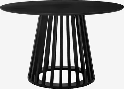 A black dining table with a slatted base.