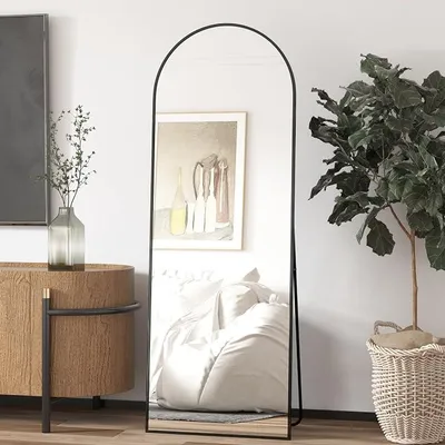 Imagen del producto de Espejo de pared de cuerpo entero con marco de aluminio, de 162 x 53 cm, con base curva. Se puede colgar o apoyar. Ideal como espejo de tocador para dormitorios o salones. Color: