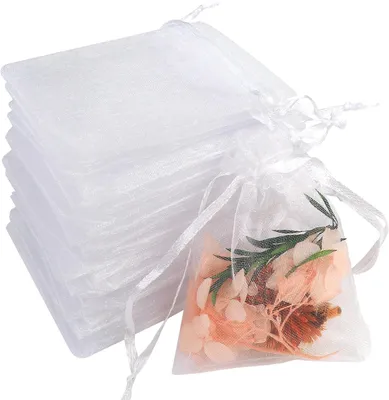 Imagen del producto de Bolsas de organza, 7 x 9 cm, 100 unidades, con cordón, para bodas y cumpleaños