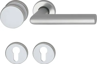 Produktbild von Türbeschlag Sch L Form Wechselgarnitur | Türgriff für Innentür auf Rosette PZ | Aluminium silber