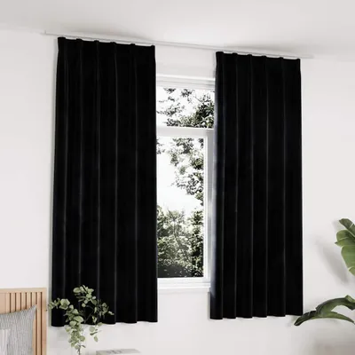 Immagine prodotto di Vidaxl Vorhänge Blackout 2 STs mit Haken 140x175 cm Samt schwarz